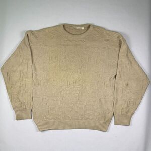 Vintage Perry Ellis Knit Sweater Tan Crewneck Mens Large